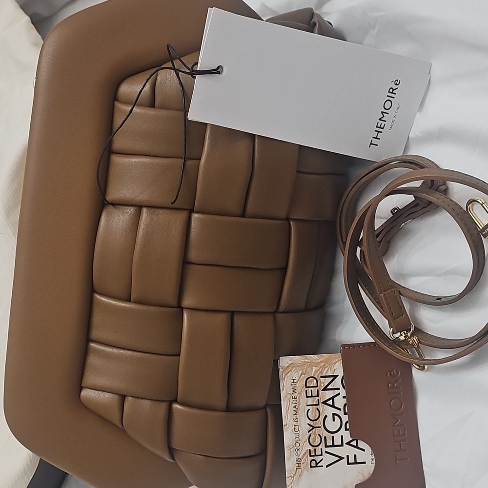 Woven Leather Clutch in Tan - Picture 6 of 7